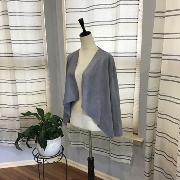 MissLook Women Size Med Faux Suede Slate Gray Drape Jacket Blazer Open Front - Picture 2 of 9